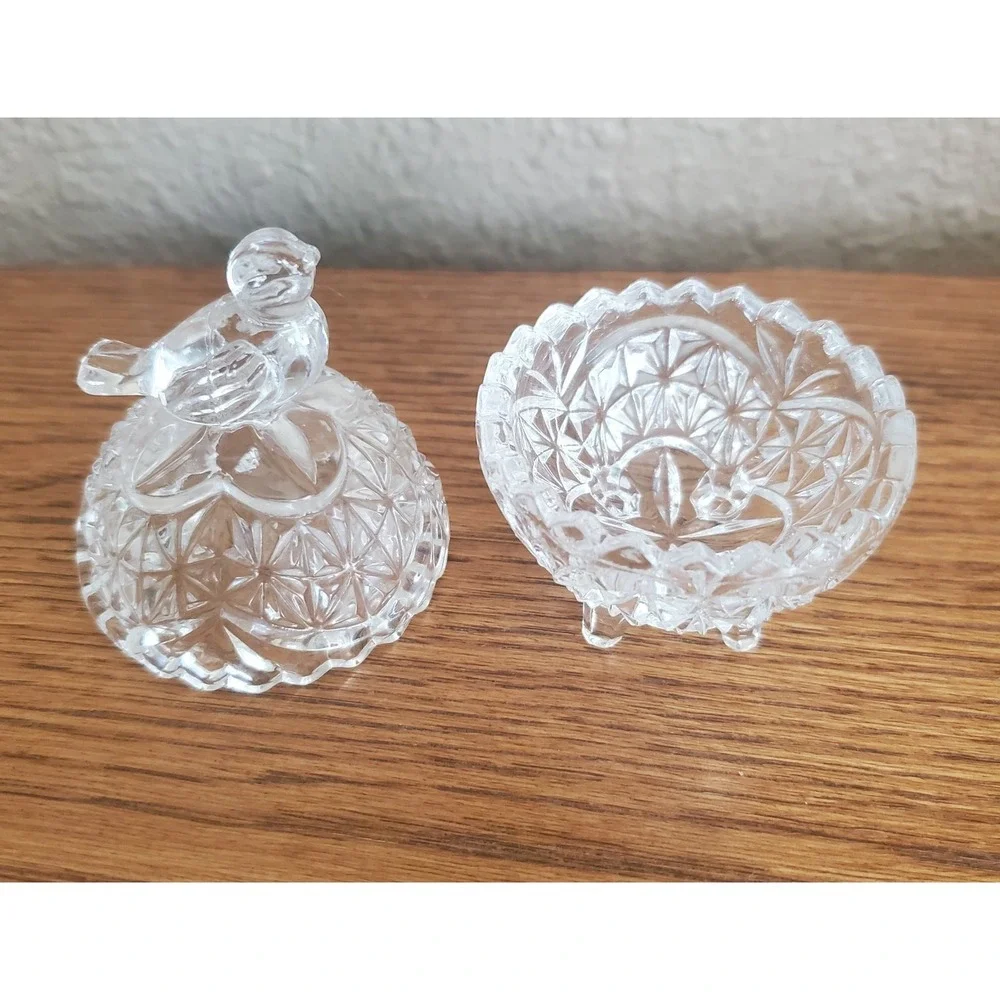 Vintage‎ Hofbauer The Byrdes Lead Crystal Footed Trinket Dish Egg Bird Mini EUC